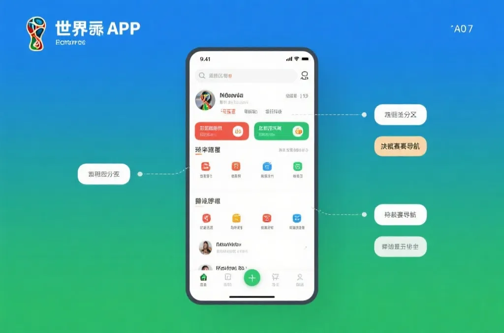 世界杯APP赛程页面示例，分为小组赛和淘汰赛标签，右侧有集锦与回放按钮